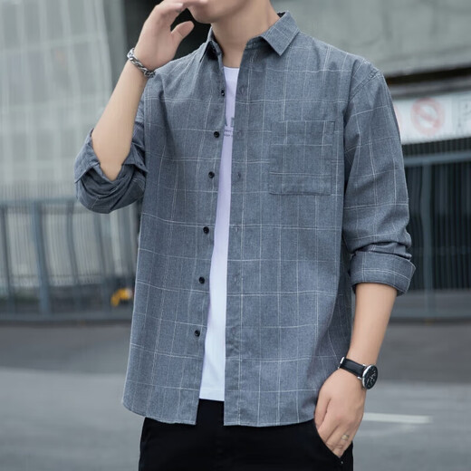 Official website, Fang Ship Store Flag Official website, American plaid shirt jacket, men's 205 autumn fashion brand, long sleeves, men young people loose K12109 khaki M