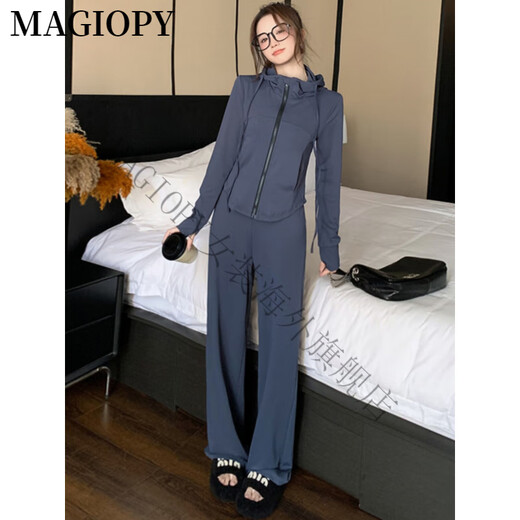 MAGIOPY国际奢侈高档品牌小个子穿搭休闲运动套装女春季户外跑步灰色外套 灰色两件套 S(100斤以内)