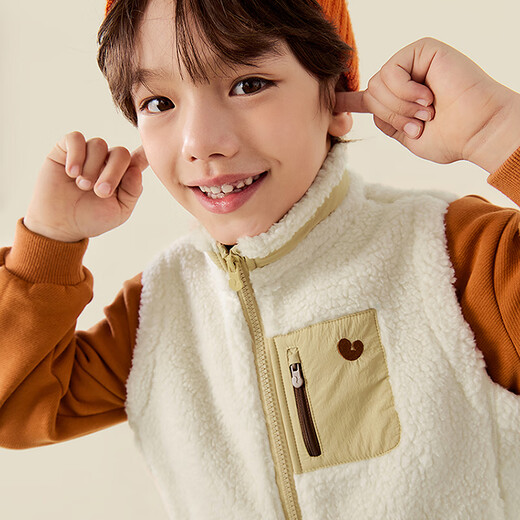 Mini Bala mini parent-child baby anti-static reversible plush vest warm parent-child winter khaki 50640-231425101201 120