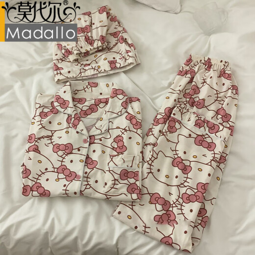 莫代尔冰丝睡衣女ins风凯蒂猫hellokitty春夏季可爱甜美三件套家居服女 14108# M 【建议80-100斤】