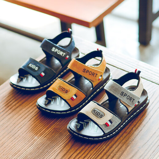 Bafdani Jungen Sandalen echtes Leder 2025 Neue Sommer mittelgroße Kinder weiche Sohle lässige Jungen Beachschuhe Anti-Rutsch-Kinderschuhe 9902 Blau Größe 26 Innere Länge 16,8 cm