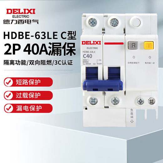 Delixi Electric air switch circuit breaker air leakage protector HDBE-63LE 2P C type 40A
