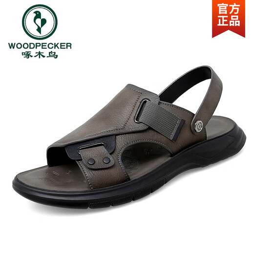 Sandalias de pájaros carpinteros para hombres 2025 Nuevo cuero genuino en la playa gruesa Summer Summer Wear's Daddy's No Slip Wear Sandalias de doble propósito resistentes a Daddy AM9923 Negro 38