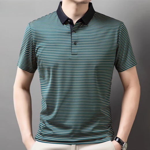 TOMMY JEANS men's lapel short-sleeved T-shirt summer striped young and middle-aged business casual POLO shirt ice silk breathable top Navy blue 13691 S 165