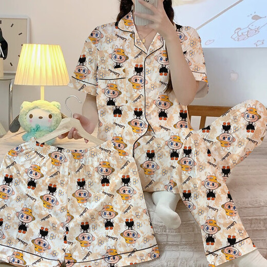 夏季新款拉布布卡通睡衣女清新可爱短袖三件套ins风家居服可外穿 套KK14132 L 【建议100-120斤】