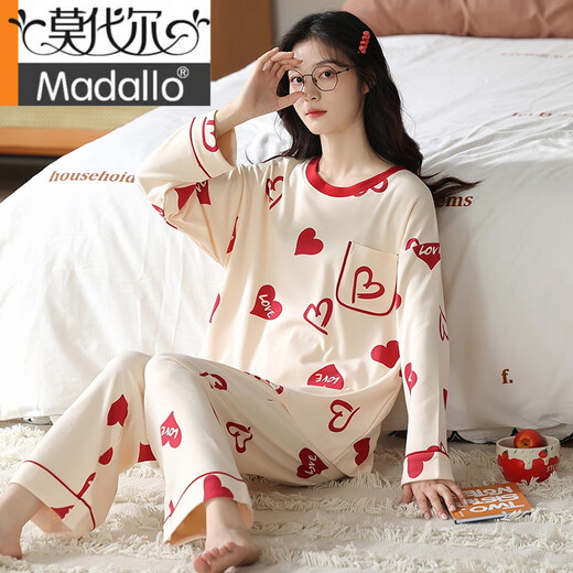 Pyjamas modal pour les femmes au printemps et à l'automne coton pur pantalon à manches longues mignons en deux pièces pour les étudiants pour porter des vêtements d'été, d'automne et d'hiver GXT9928 L (recommandé 95-115jin [Jin est égal à 0,5 kg]))