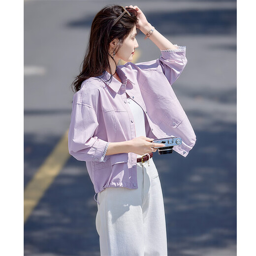 
Shangjing casual jacket for women in summer new women's commuting versatile lapel fashionable light and comfortable sun protection short jacket for women