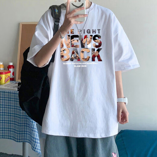 Pure A21 American short-sleeved T-shirt men's summer trendy loose and versatile casual half-sleeved T-shirt couple top [3888* Slam Dunk] Lake Green XL 120-140Jin [Jin equals 0.5 kg]