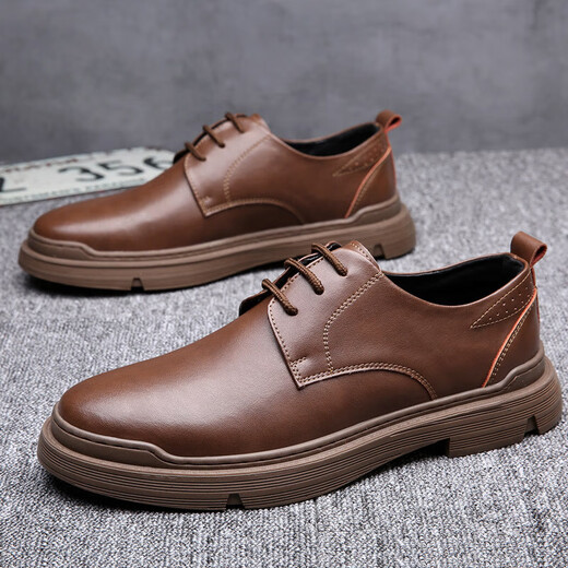 LeoSoxs2025 Herbst und Winter Leder Schuhe Männer lässige britische Martin Boots Männer echt i Leder koreanischer Stil Trendy Arbeitsschuhe Low Top Männerschuhe 100 Brown 9922 44