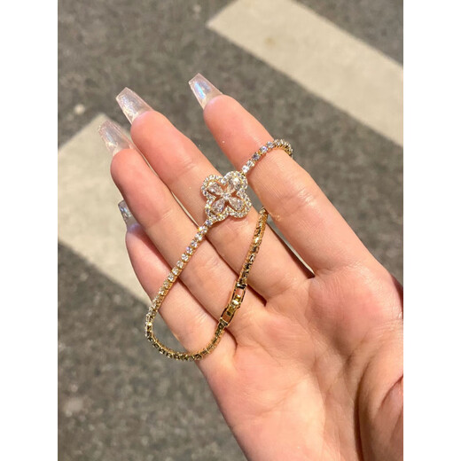 QUAMER super flash lucky four-leaf clover zircon bracelet women's light luxury flower ins stacking bracelet small four-leaf flower bracelet