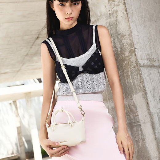 CHARLES/KEITH25 autumn new product knot hand-held crossbody small square dumpling bag CK2-30271635 Cream milk white S
