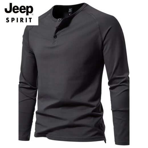 JEEP SPIRIT brand autumn men's pure cotton Henry collar long-sleeved T-shirt youth European and American simple stretch solid color versatile bottoming shirt Navy XL (125Jin Jin is equal to 0.5kg -140Jin Jin is equal to 0.5kg)