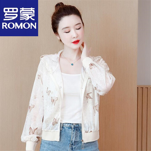 
ROMON Chinese style breathable short sun protection clothes for women 2025 summer new small hooded thin thin coat sun protection clothes light green L (recommended 100-110Jin [Jin equals 0.5 kg])