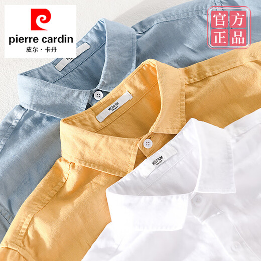 Pierre Cardin Linen de lino para hombres Camiseta de manga corta Camiseta suelta Top con cuello T-Cotton Ropa de verano Yunyi-9711 Amarillo M