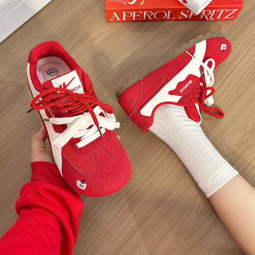 回力女鞋夏季德训鞋女2025新款网面透气鞋子女复古百搭休闲运动板鞋潮 红色 -【红苹果】 37