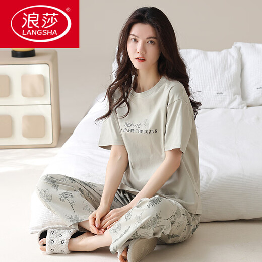 Langsha 2025 Nouveau pyjama pour les femmes en été en coton pur pur, un pantalon à manches courtes peut être porté à l'extérieur pour les costumes de vêtements de marque de marque décontractés. Yzt9712 m [recommandé de porter 80-100 Jin [Jin est égal à 0,5 kg]]]