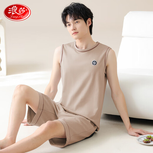 Langsha Pajamas Men's Men's Summer Pure Cotton Round Coul peut être porté sur le short gilet extérieur pour les jeunes de vêtements de coton mince de grande taille omm13658 2xl [poids suggéré 140-160jin [Jin est égal à 0,5 kg]]]