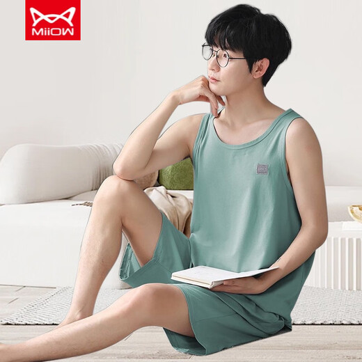 Cat Man (MiiOW) Pajamas Men's Vest Summer Modal Thin Suit Men's Home Clothes Sleeveless Jin Jin is equal to 0.5 kg, plus size two-piece set -12027 Modal Suit L Recommended 100-140 Jin Jin is equal to 0.5 kg