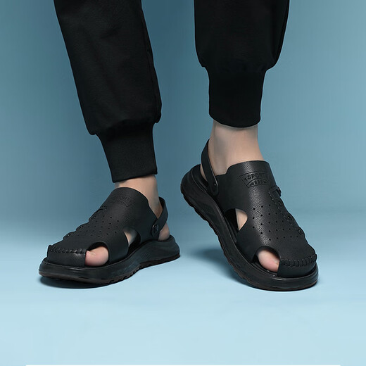 Xi and Han summer large-size men's shoes 45 bag-toe men's sandals 46 larger and widened two-wear sandals casual outdoor beach shoes 15602 black 46