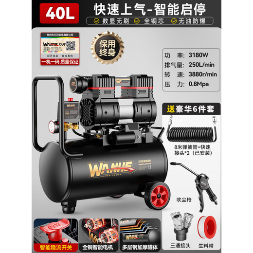 Jiang Zhiai Air Compressor Small 220v Industrial Grade Oil-free Silent Portable Woodworking Air Pump High Pressure Air Pump Air Compressor 3890W-70L [LCD Digital Display Dual Motor]
