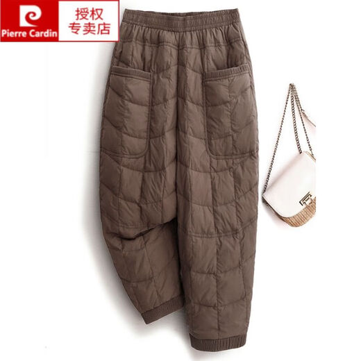 Pierre Cardin Fashionable Down Cotton Pants Women's Outerwear Winter Commuting Simple Cotton Casual Harem Pants Slim Mom Pants Brown XL 130-145Jin Jin equals 0.5 kg
