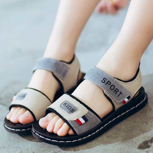Bafdani Jungen Sandalen echtes Leder 2025 Neue Sommer mittelgroße Kinder weiche Sohle lässige Jungen Beachschuhe Anti-Rutsch-Kinderschuhe 9902 Blau Größe 26 Innere Länge 16,8 cm