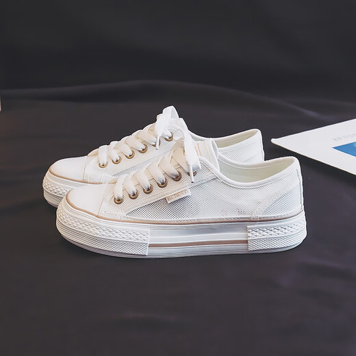 Human-born women's shoes 2024 new mesh breathable board shoes for women summer thick-soled canvas shoes for women small white shoes mesh shoes white 38 standard code