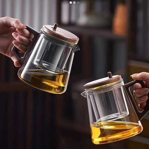 Elegant Cup Teapot Tea Household New Press One-touch Tea Water Separation Tea Cup Glass Liner Tea Set Elegant Teapot Black + 2 Cups