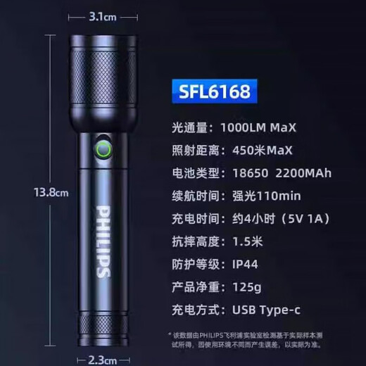 变焦强光手电筒 远射可充电长续航户外多功能易携带 强光变焦手电【SFL6168】+送充电