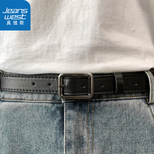 Jeanswest simple style square buckle belt unisex wide belt female Chic student Korean fashion ins belt versatile black