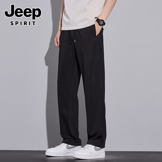 Jeep (Jeep) Ice Seide Cool Casual Hosen für Jungen Sommer dünne, schnell trocknende Sporthosen für Männer 2025 neue drapierte gerade Hosen 6625 Black M [Empfohlen 90-110Jin [Jin gleich 0,5 kg]]]