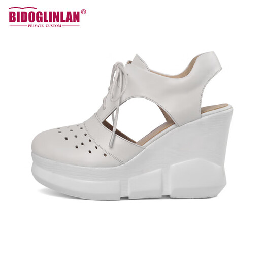Grinland Brand Keilsandalen für Mädchen Leder 10 cm dicker Sohle erhöhter Zehen Hohlhoch -Hochheel -Sandalen Sommer Weiß 35