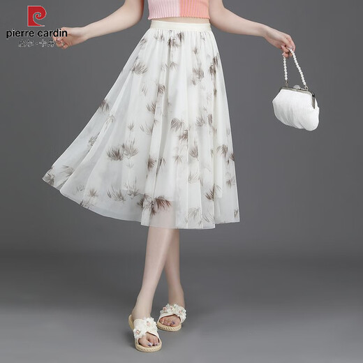 皮尔卡丹（PIERRE CARDIN）2025夏新款碎花半身裙女小清新短裙大摆网纱印花a字显瘦雪纺中裙 新面料雪纺纱(9906-5) 均码 (松紧腰)