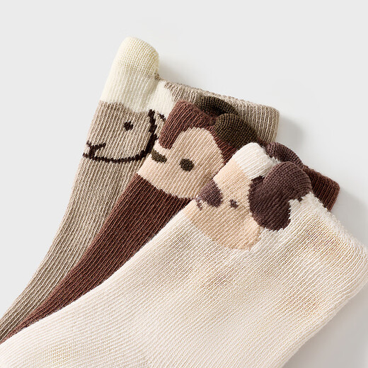 Tongtai (TONGTAI) baby socks spring and autumn newborn floor socks baby indoor non-slip toddler shoes wide mouth socks khaki 0-6 months