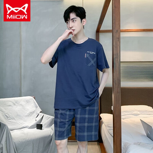 Catman Miiow Color Color Cotton PyRon Pyjama Men's Men's Men's Summer Short Shorts Labotes Labor Summer peut être porté en dehors de l'été 9928 # XL [suggéré 120-140Jin [Jin est égal à 0,5 kg]]]