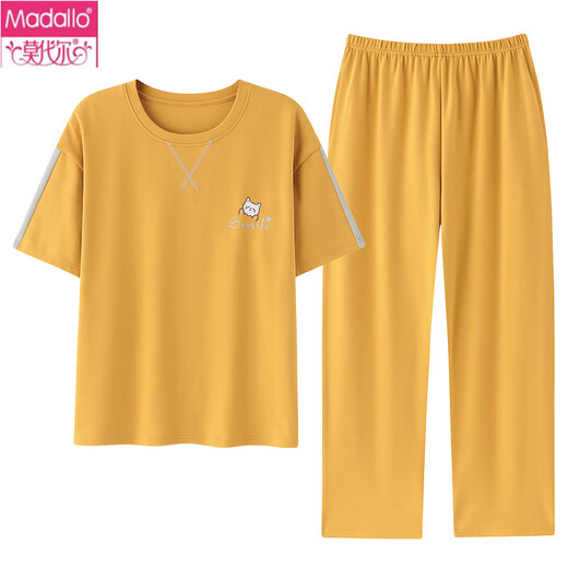 莫代尔女士短袖睡衣套装长裤夏季纯棉家居服纯棉可外穿薄款夏天卡通 Y9719 M (建议75-95斤)