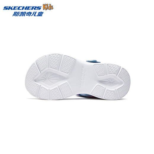 Skechers new summer girls' Velcro sandals, fashionable flashing light, casual, lightweight, versatile and comfortable shoes, beach shoes, light blue/multi-color/LBMT 33.5