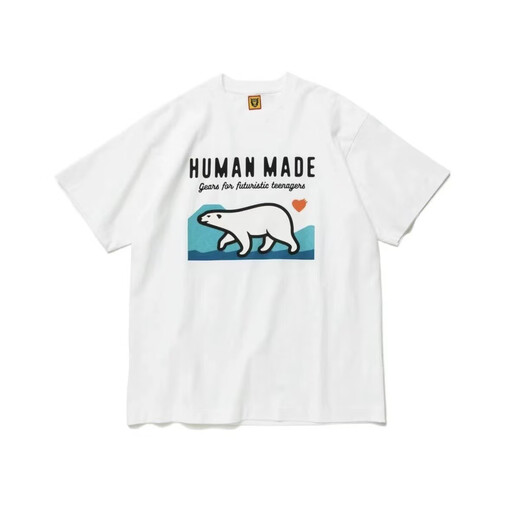 
Spot HUMAN0 Japanese summer heavyweight bamboo cotton polar bear printed short-sleeved T-shirt Japanese short tee white 3881 S