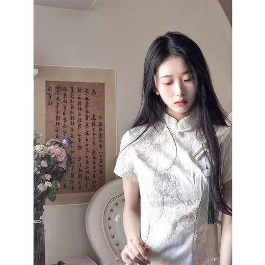 HUALIN FASHION改良旗袍夏季少女气质白色连衣裙国风日常 831花色 M