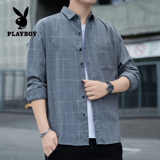 
Playboy (PLAYBOY) American plaid shirt jacket for men 2025 spring and autumn style trendy long-sleeved men young loose casual versatile clothes K12109 khaki M