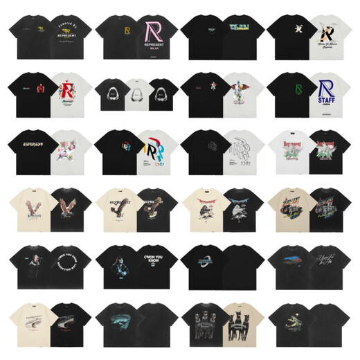 Lee Kids Real Shot Reprection Collection Eagle Shark motif de requin imprimé Round Cou Short Sleeve Beautiful Hip-Hop Men and Women 1048 Black S