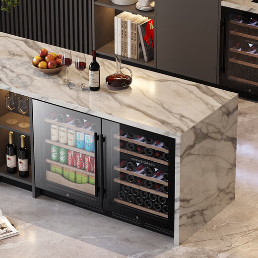 Bai Kailun Ice Bar Red Wine Cabinet Home Embedded Wine Cabinet Office Glass Door Refrigerator Tea Beverage Wine Refrigerator Fruit Fresh Cabinet Constant Temperature Cabinet Constant Humidity Grape Dual Temperature Combination Cabinet丨Red Wine Ice Bar Model 300L Thin