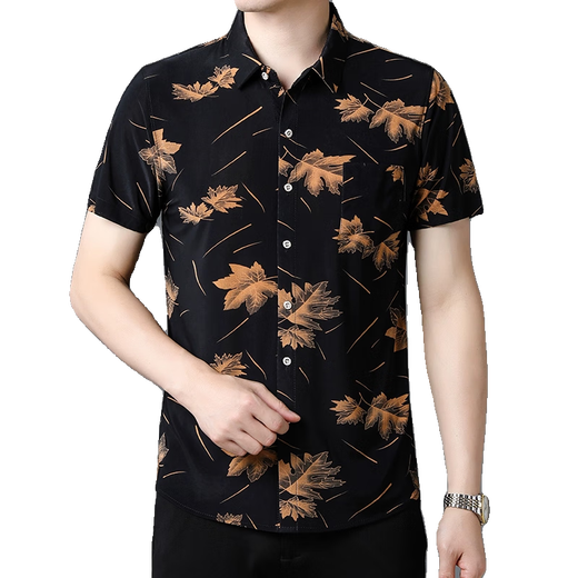 Sept Wolf (SW1960) 25 Été Nouvelle chemise à manches courtes pour hommes Ice Silk Cool Thin Imprimée de la chemise de papa pour hommes d'âge moyen 9898 Gold 4xl 190