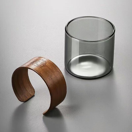 Snap tea cup anti-scalding glass tea cup 100ml set heat-resistant tea set high borosilicate glass insulated cup transparent black 6 pieces + cup holder