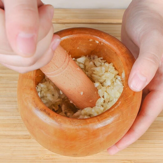 Qinkai solid wood grinder garlic masher masher medicine jar garlic masher household manual garlic wood mortar kitchen large small small solid wood core removal without cracking