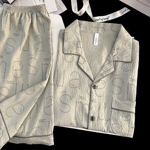 Banana Inner Cloud Cotton Pajamas Men's Short Sleeve Summer 2025 New Style for Teenagers Men Can We Wear Outdoor Home Suitable Yunduo Cotton 12529 L (Suggested to be about 170 and weight 100-