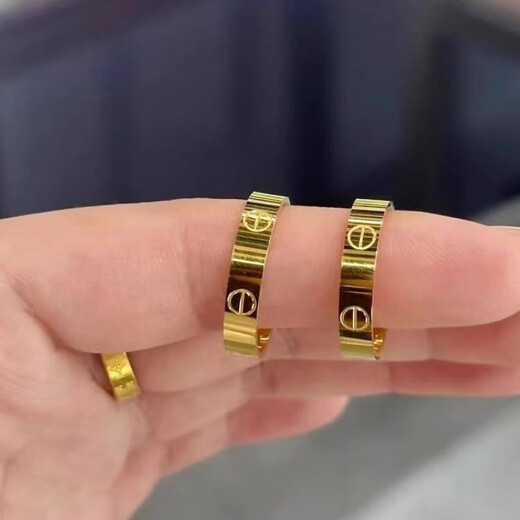 Chuhuang solid 999 solid gold-plated silver-plated gold ring for men and women, plain ring, smooth surface, fashionable one-word lov ring, couple ring, gold-plated silver ring, 5mm wide (with certificate gift box) No. 10