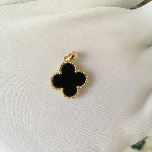 18K gold four-leaf clover necklace for women rose gold clavicle chain short activity color single pendant single pendant medium yellow I gold black agate