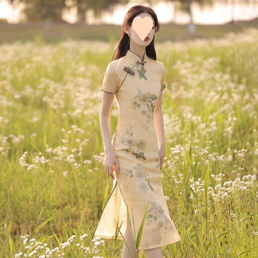 冠贸裴绿色旗袍中国风连衣裙感少女 829绿色 有里布 S