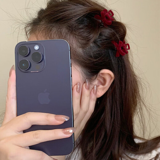 Ze Yuhan retro flocking mini bow small clip women's winter side bangs clip princess hair shark clip hairpin four-piece set burgundy + black